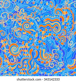 Abstract bright color seamless vector pattern. Endless doodle background. Can be used for cards, invitations, fabrics, wallpapers, scrap-booking, ornamental template for design and decoration, etc