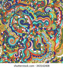Abstract bright color seamless vector pattern. Endless doodle background. Can be used for cards, invitations, fabrics, wallpapers, scrap-booking, ornamental template for design and decoration, etc