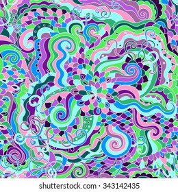 Abstract bright color seamless vector pattern. Endless doodle background. Can be used for cards, invitations, fabrics, wallpapers, scrap-booking, ornamental template for design and decoration, etc