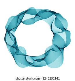 Abstract bright color wave in the shape of circle. Vector isolated curly blue frame for background of your design.