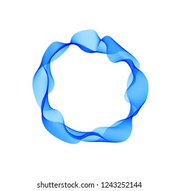 Abstract bright color wave in the shape of circle. Vector isolated curly blue frame for background of your design.