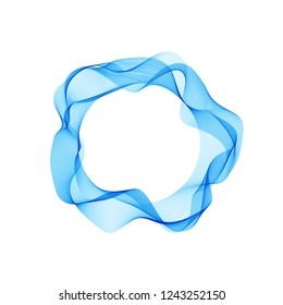 Abstract bright color wave in the shape of circle. Vector isolated curly blue frame for background of your design.