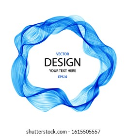 Abstract Bright Color Wave In The Shape Of Circle. Vector Isolated Curly Blue Frame For Background Of Your Design.