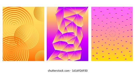 Abstract bright colored covers template set. Gradient minimalistic background for design birthday card, party invitation, poster, book cover, workshop advertising etc. 