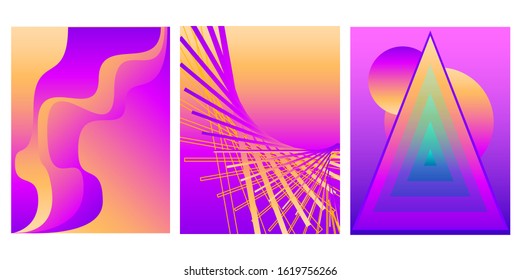 Abstract bright colored covers template set. Gradient minimalistic background for design birthday card, party invitation, poster, book cover, workshop advertising etc. 