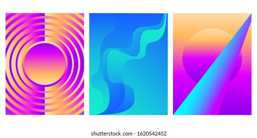 Abstract bright colored covers template set. Gradient minimalistic background for design birthday card, party invitation, poster, book cover, workshop advertising etc. 