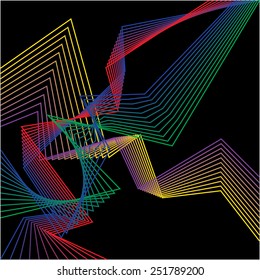 abstract bright colored geometric broken lines set isolated on black background for use in design