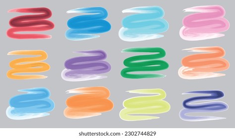Abstract bright colored strokes for a variety of designs. Rainbow colors with digital brush painting. Vector.
