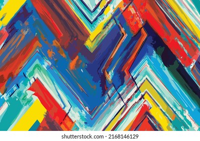 Abstrait art contemporain et coloré, moderne et contemporain. Arrière-plan grunge art et peinture à l'aquarelle. Motif géométrique zig zag oné lignes à l'aquarelle. Brush stroke art.