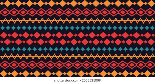 Abstract bright colorful pattern banner design template with tribal Aztec style ornament. Ethnic background collection. Ethnic border style seamless pattern. Tribal Mexico or African print design art.