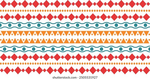 Abstract bright colorful pattern banner design template with tribal Aztec style ornament. Ethnic background collection. Ethnic border style seamless pattern. Tribal Mexico or African print design art.