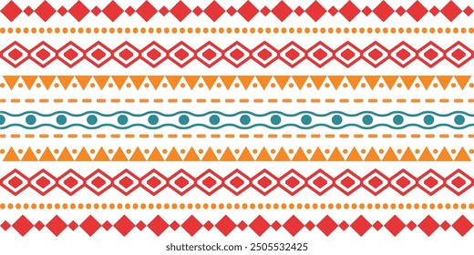 Abstract bright colorful pattern banner design template with tribal Aztec style ornament. Ethnic background collection. Ethnic border style seamless pattern. Tribal Mexico or African print design art.