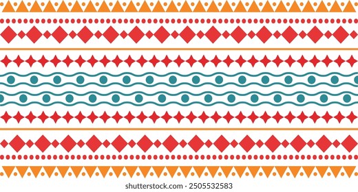 Abstract bright colorful pattern banner design template with tribal Aztec style ornament. Ethnic background collection. Ethnic border style seamless pattern. Tribal Mexico or African print design art.