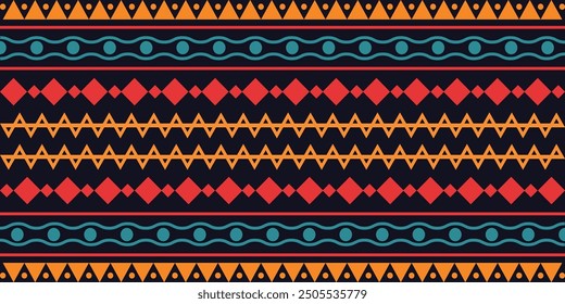 Abstract bright colorful pattern banner design template with tribal Aztec style ornament. Ethnic background collection. Ethnic border style seamless pattern. Tribal Mexico or African print design art.