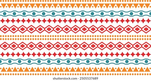 Plantilla de diseño de Anuncio de patrón colorido brillante Abstractas con adorno de estilo azteca tribal. Colección de origen étnico. Patrón sin fisuras de estilo de frontera étnica. México tribal o arte de diseño de impresión africana.