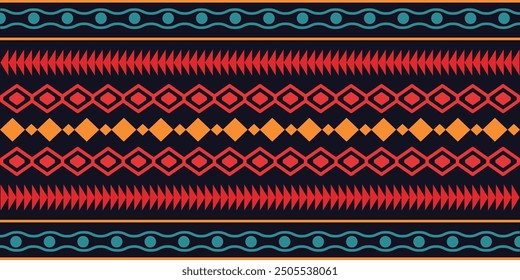 Abstract bright colorful pattern banner design template with tribal Aztec style ornament. Ethnic background collection. Ethnic border style seamless pattern. Tribal Mexico or African print design art.