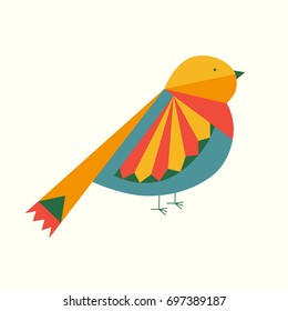 Abstract bright colorful patterned bird isolated over white background. Vector illustration