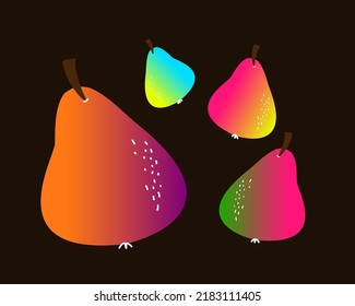 Abstract bright colorful pears set. Hand drawn fruit element background.