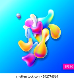 abstract bright colorful plasma drops shapes pattern isolated on blue background for banner, card, poster, web design, vector illustration collection eps10