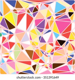 Abstract bright colorful random triangle geometric background, Vector Illustration pattern. Geometric design for business, wallpaper, spring autumn backdrop. Color kaleidoscope: blue, yellow, orange.