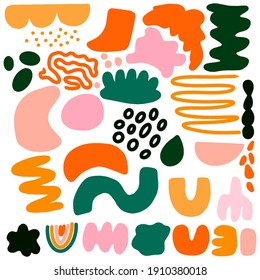 Abstract bright colorful set of hand drawn elements with different shapes