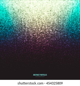 Abstract bright colorful shimmer glowing round fall particles vector background. Star dust effect. Falling scatter shine tinsel light explosion. Celebration, holidays and party illustration