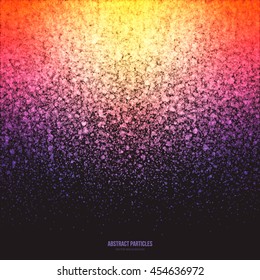 Abstract bright colorful shimmer glowing round fall particles vector background. Star dust effect. Falling scatter shine tinsel light explosion. Celebration, holidays and party illustration