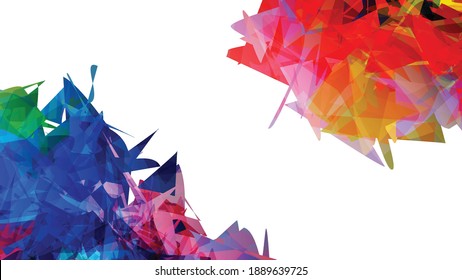 Abstract bright colorful template with polygonal random shapes on white background. Spikes of color burst create artistic border. Modern minimal geometric banner design.