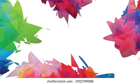 Abstract bright colorful template with polygonal random shapes on white background. Spikes of color burst create artistic border. Modern minimal geometric banner design.