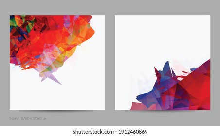 Abstract bright colorful template with polygonal random shapes on white background. Spikes of color burst create artistic border. Modern minimal geometric banner design.