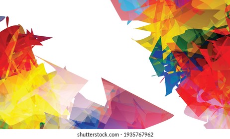 Abstrakte, helle Vorlage mit mehrfarbigen Zufallsformen auf weißem Hintergrund. Farbspitzen erzeugen künstlerische Grenzen. Modernes minimales geometrisches Bannerdesign.
