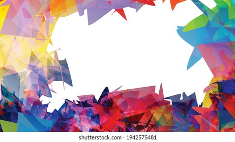 Resumen de una plantilla colorida brillante con formas aleatorias poligonales sobre fondo blanco. Los brotes de color crean un borde artístico. Diseño de banner geométrico moderno y mínimo.