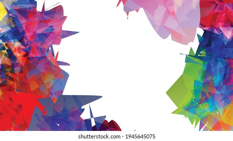 Abstract bright colorful template with polygonal random shapes on white background. Spikes of color burst create artistic border. Modern minimal geometric banner design.