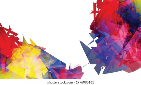Abstract bright colorful template with polygonal random shapes on white background. Spikes of color burst create artistic border. Modern minimal geometric banner design.