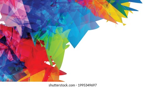 Abstract bright colorful template with polygonal random shapes on white background. Spikes of color burst create artistic border. Modern minimal geometric banner design.
