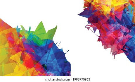 Abstract bright colorful template with polygonal random shapes on white background. Spikes of color burst create artistic border. Modern minimal geometric banner design.