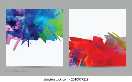 Abstract bright colorful template with polygonal random shapes on white background. Spikes of color burst create artistic border. Modern minimal geometric banner design.