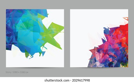 Abstract bright colorful template with polygonal random shapes on white background. Spikes of color burst create artistic border. Modern minimal geometric banner design.
