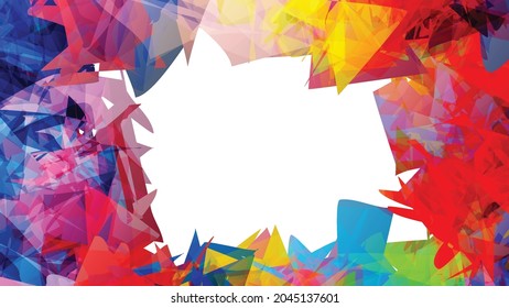 Resumen de una plantilla colorida brillante con formas aleatorias poligonales sobre fondo blanco. Los brotes de color crean un borde artístico. Diseño de banner geométrico moderno y mínimo.