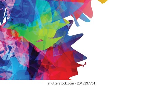 Abstract bright colorful template with polygonal random shapes on white background. Spikes of color burst create artistic border. Modern minimal geometric banner design.