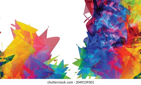 Abstract bright colorful template with polygonal random shapes on white background. Spikes of color burst create artistic border. Modern minimal geometric banner design.