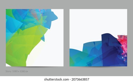 Resumen de una plantilla colorida brillante con formas aleatorias poligonales sobre fondo blanco. Los brotes de color crean un borde artístico. Diseño de banner geométrico moderno y mínimo.
