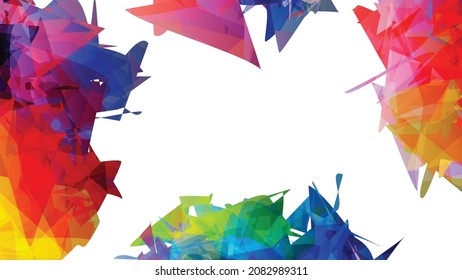Abstract bright colorful template with polygonal random shapes on white background. Spikes of color burst create artistic border. Modern minimal geometric banner design.