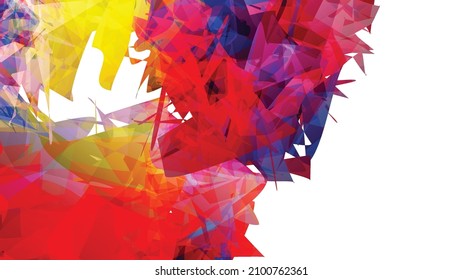 Abstract bright colorful template with polygonal random shapes on white background. Spikes of color burst create artistic border. Modern minimal geometric banner design.
