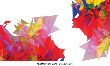 Abstract bright colorful template with polygonal random shapes on white background. Spikes of color burst create artistic border. Modern minimal geometric banner design.
