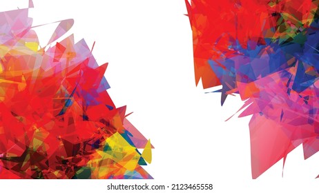 Abstract bright colorful template with polygonal random shapes on white background. Spikes of color burst create artistic border. Modern minimal geometric banner design.