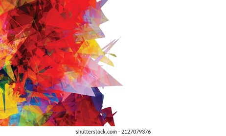 Abstract bright colorful template with polygonal random shapes on white background. Spikes of color burst create artistic border. Modern minimal geometric banner design.