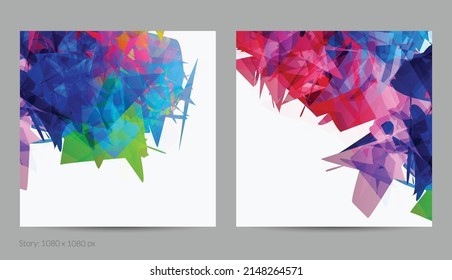 Abstract bright colorful template with polygonal random shapes on white background. Spikes of color burst create artistic border. Modern minimal geometric banner design.