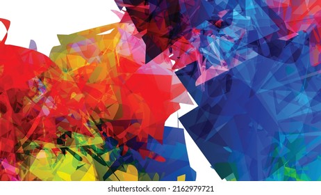 Abstract bright colorful template with polygonal random shapes on white background. Spikes of color burst create artistic border. Modern minimal geometric banner design.