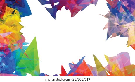 Resumen de una plantilla colorida brillante con formas aleatorias poligonales sobre fondo blanco. Los brotes de color crean un borde artístico. Diseño de banner geométrico moderno y mínimo.